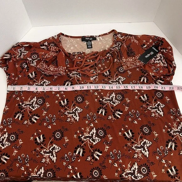 Style & Co Women's Lace Up Tie Front Long Sleeve Floral Blouse Plus 1X NWT - Picture 8 of 14